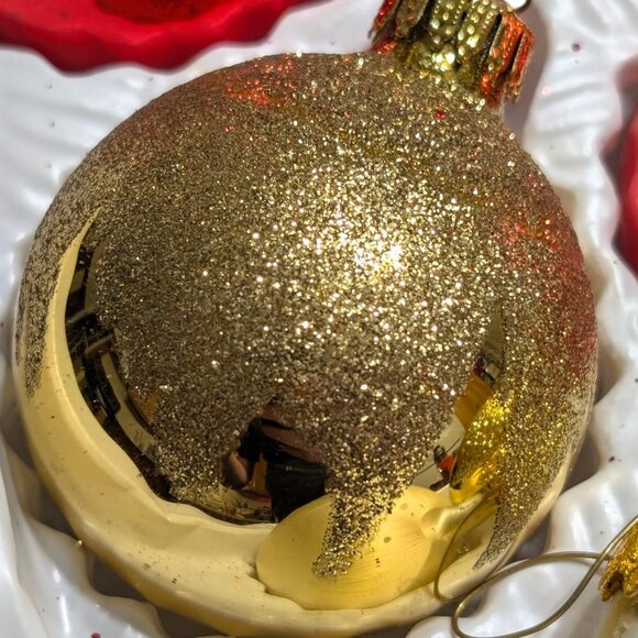 Danson Decor 6 Pc Glass Ornaments Red Gold Glitter Hand Decorated Mexico - Picture 4 of 6